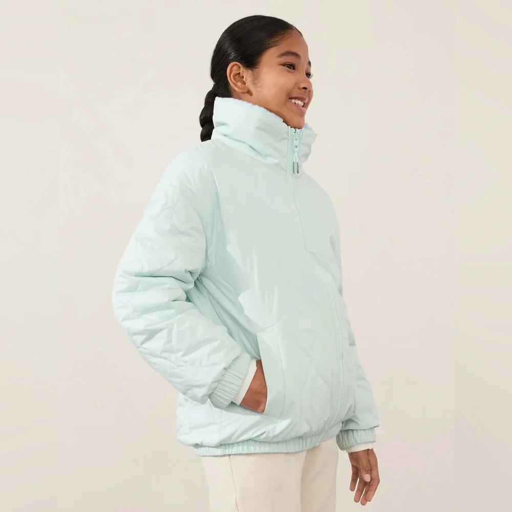 Athleta Girl Reversible Warm + Fuzzy Jacket in Halycon Blue—Medium - Picture 11 of 11